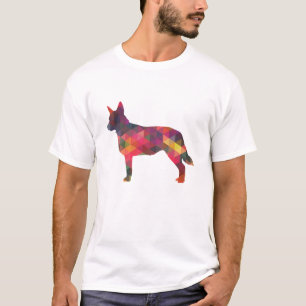 Camiseta Padrões Geométricos do Cachorro Azul Silhueta Mult