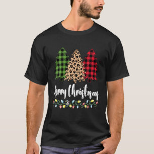 Camiseta Padrões Leopardo xadrezes Feliz Árvore De Natal Pa