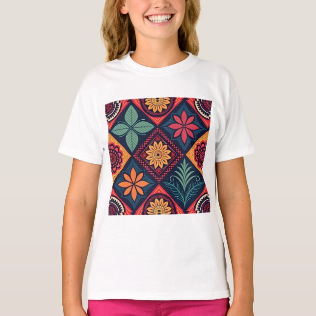 Camiseta Padrões mágicos das flores (Frente)