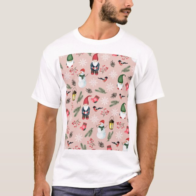 Camiseta Padrões sem costura dos gnomos natalinos (Frente)