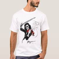 Paganini que joga um t-shirt vermelho do violino