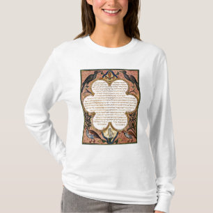 Camiseta Página de uma Bíblia Hebraica com pássaros, 129