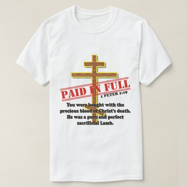 CAMISETA PAGO COMPLETAMENTE PELO SANGUE DO CRISTO (Frente do Design)
