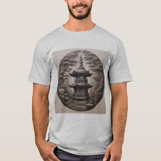 Camiseta Pagoda Asiática en Bosque Tropical en Ilustración 