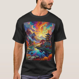 Camiseta Pagoda e Paisagem Colorida