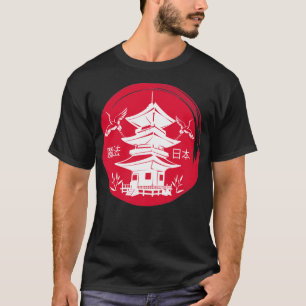 Camiseta pagode em círculo negro cultura japonesa Arte asiá