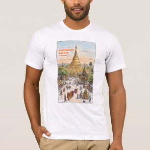Camiseta Pagode Sacra Shwedagon Pôr-do-Sol Dourado Arte de