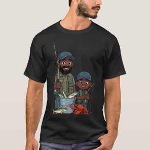 Camiseta Pai Afro-Americano e Filho Pescando