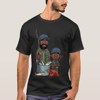 Camiseta Pai Afro-Americano e Filho Pescando