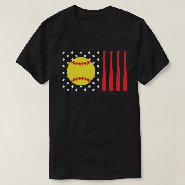 Camiseta Pai American Flag Softball | Pai de softball preto (Frente do Design)