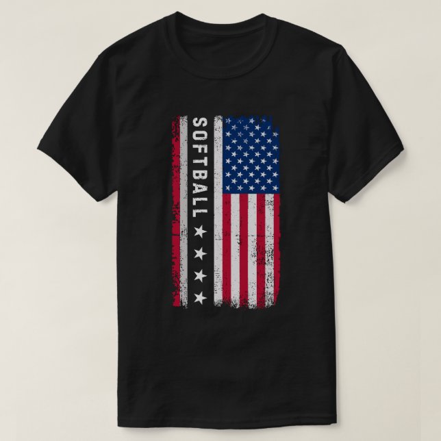 Camiseta Pai American Flag Softball | Pai de softball preto (Frente do Design)