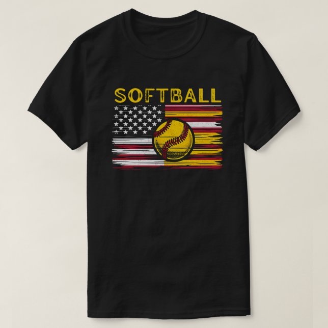 Camiseta Pai American Flag Softball | Pai de softball preto (Frente do Design)