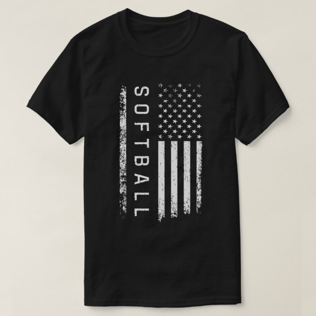 Camiseta Pai American Flag Softball | Pai de softball preto (Frente do Design)