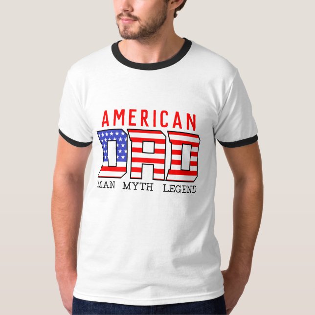 Camiseta PAI americano RED Blue Dia de os pais White (Frente)