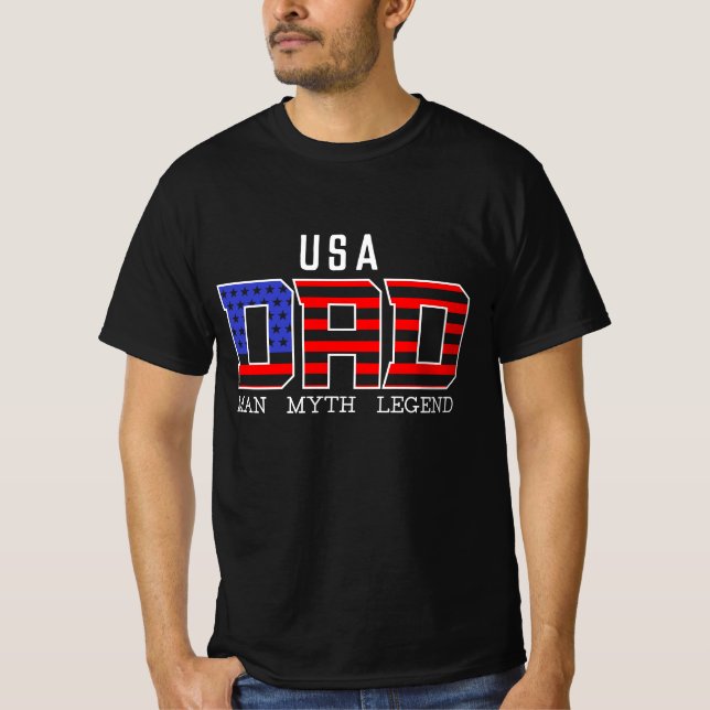 Camiseta PAI americano RED White Dia de os pais Black (Frente)