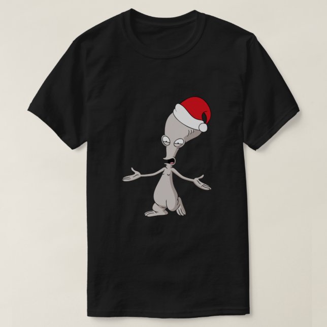 Camiseta Pai americano Roger. Alienígena no chapéu de Natal (Frente do Design)
