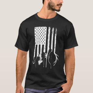 Camiseta Pai Antigo Dia dos Pais Bandeira Americana Pesca C