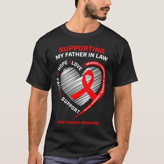 Camiseta Pai Apoia Pai Em Lei Doença Do Coração Vermelho Aw (Frente)