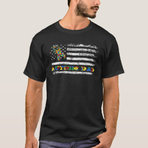 Camiseta Pai Autismo Bandeira EUA Família Correspondência C