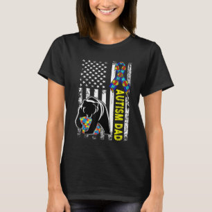 Camiseta Pai Autismo Consciência Bandeira Americana Present
