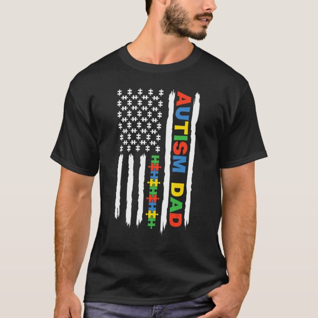 Camiseta Pai Autismo Sensibilização Bandeira Americana Para (Frente)