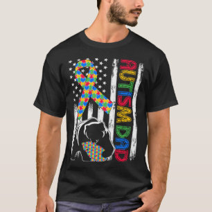 Camiseta Pai Autismo Urso Bandeira EUA Família Correspondên