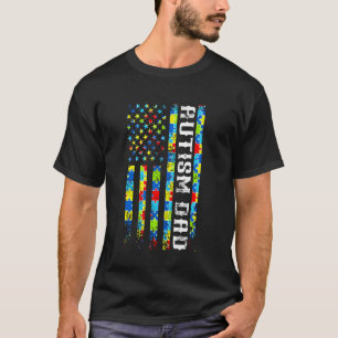 Camiseta Pai Autista Bandeira Americana Puzzle Orgulho Pai