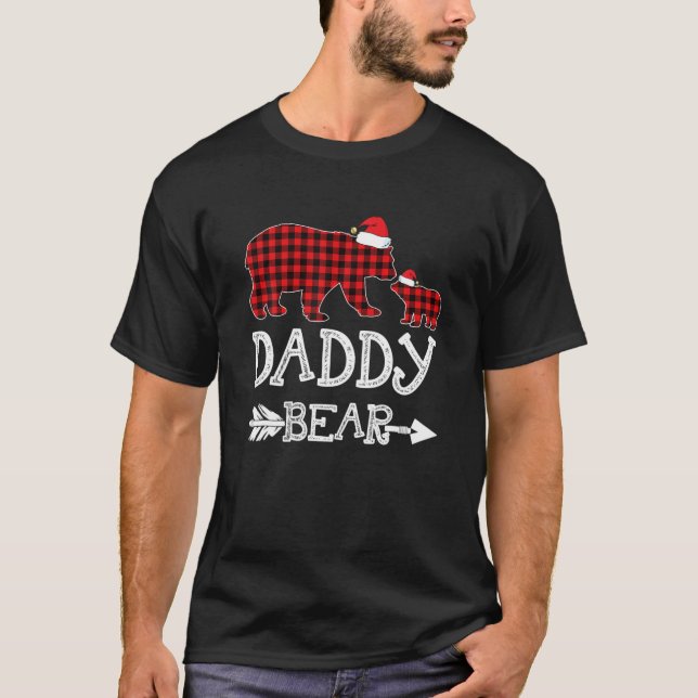 Camiseta Pai Bear Natal Pajama Red Xadrez Buffalo Fami (Frente)