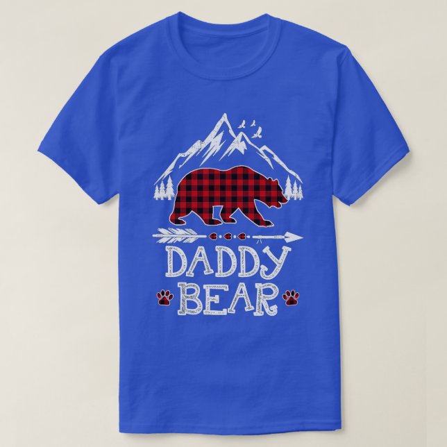 Camiseta Pai Bear Natal Pajama Red Xadrez Buffalo Fami (Frente do Design)