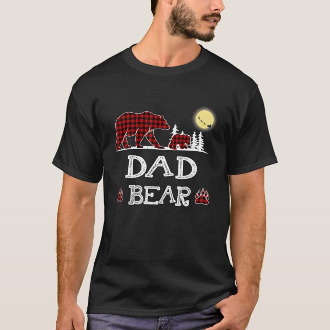 Camiseta Pai Bear Natal Pajama Xadrez Vermelha Família Buff (Frente)