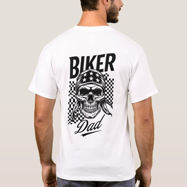 Camiseta Pai Biker | Motociclo de Sinalizador Crânio e Veri (Verso)