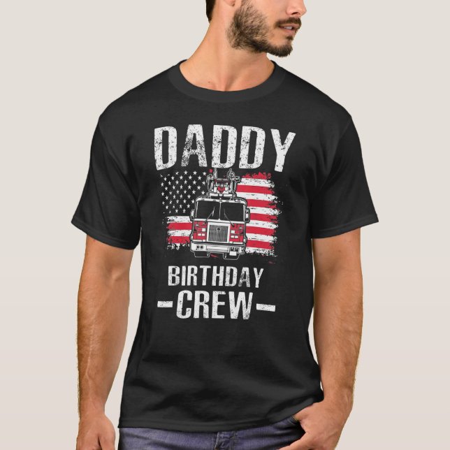 Camiseta Pai Birthday Crew Fireman American Flag Thin Red (Frente)