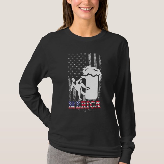Camiseta Pai Bod Merica, Bebendo do Partido da Bandeira Ame (Frente)