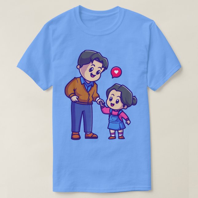 Camiseta Pai Bonito Com Um Cartoon De Filha (Frente do Design)