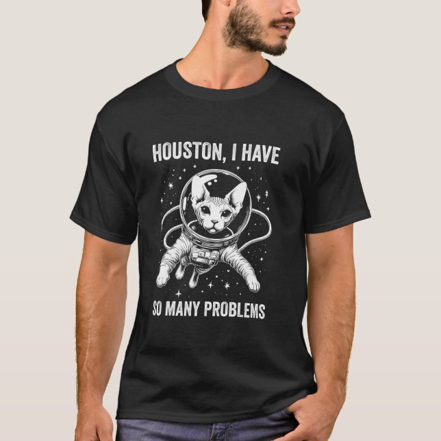 Camiseta Pai Cat Mãe Espaço Houston Problema Sphynx (Frente)