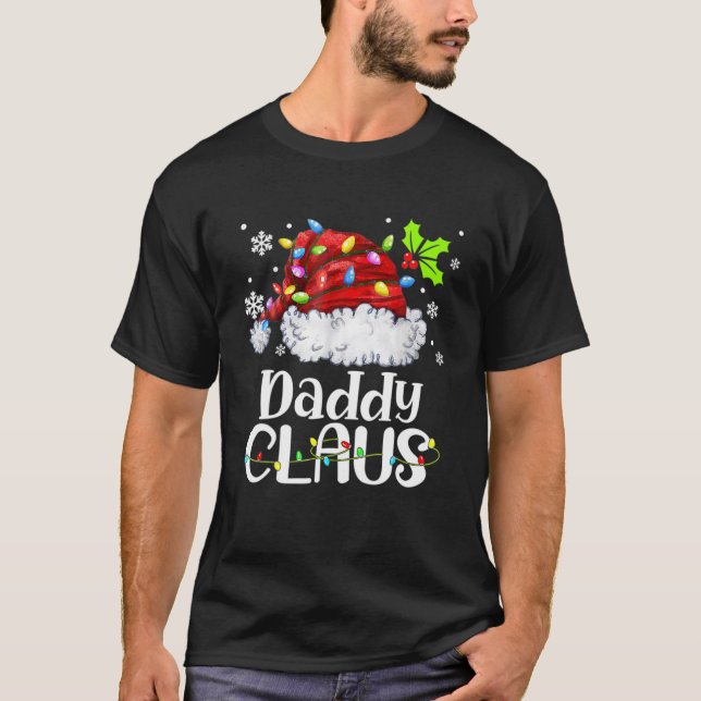 Camiseta Pai Claus Santa Hat Família Natal Light Xmas (Frente)