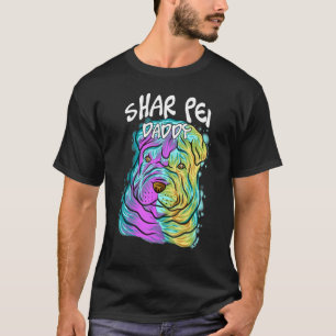 Camiseta Pai Colorida Retrato Shar Pei Cão Pai Fathe