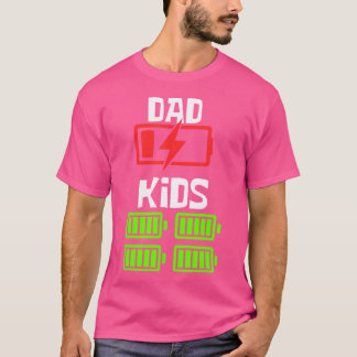 Camiseta Pai com Bateria Baixa de 4 Filhos Pai Engraçado de