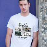 Camiseta Pai com Crianças e Colagem de Fotos de Pai Familia<br><div class="desc">Pai com Crianças e Camiseta Colagem de Fotos de Pai Familiar. Colagem de 6 fotos, nome do pai com uma doce mensagem em um roteiro de tendências e nomes de crianças que sobrepõem as fotos. Adicione suas 6 fotos favoritas da família. Bela manutenção e presente de aniversário, Dia do Pai...</div>