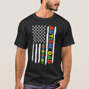 Camiseta Pai Consciencialização do Autismo Bandeira EUA Hom