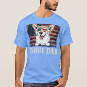 Camiseta Pai Corgi American Corgi Dog US Flag 4 De Julho T