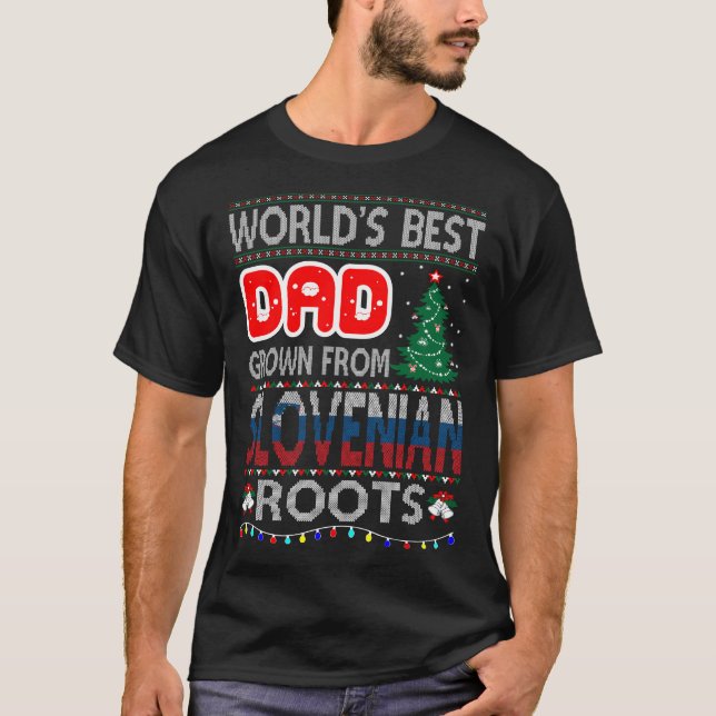 Camiseta Pai Cresceu Raízes Eslovenas Natal Feio Doce (Frente)