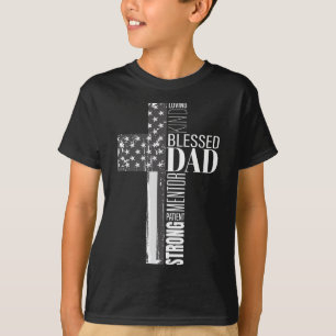Camiseta Pai Cristão Abençoado Bandeira Americana Fath Reli