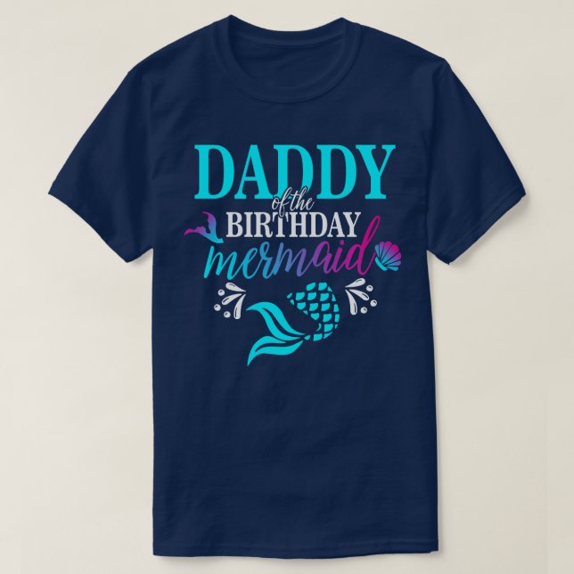 Camiseta Pai Da Família De Sereias De Aniversário Longa (Frente do Design)