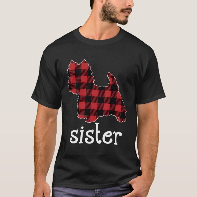 Camiseta Pai da Irmã Xadrez Vermelha Westie Correspondendo  (Frente)