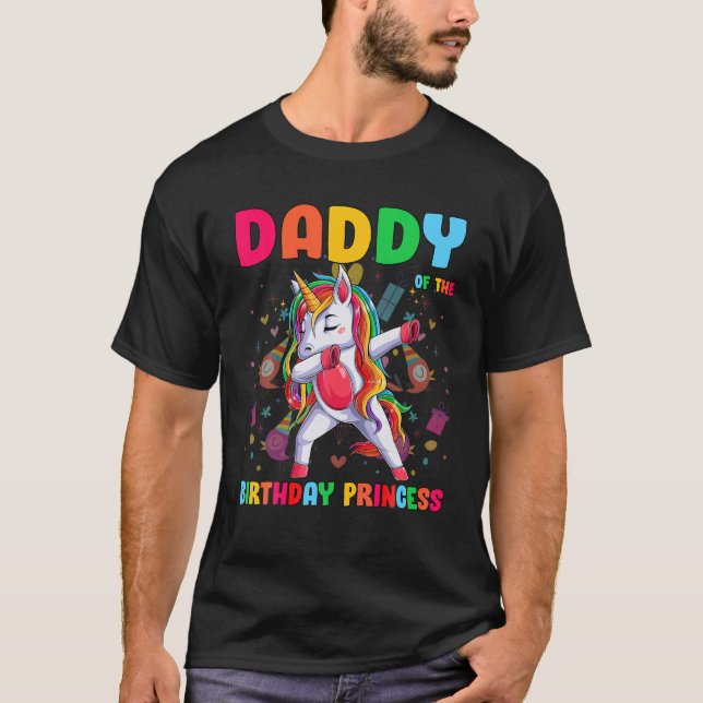 Camiseta Pai Da Princesa De Aniversário Dabbing Unicorn Gir (Frente)
