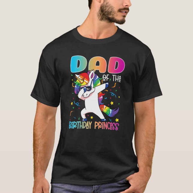 Camiseta Pai Da Princesa De Aniversário Do Unicórn (Frente)