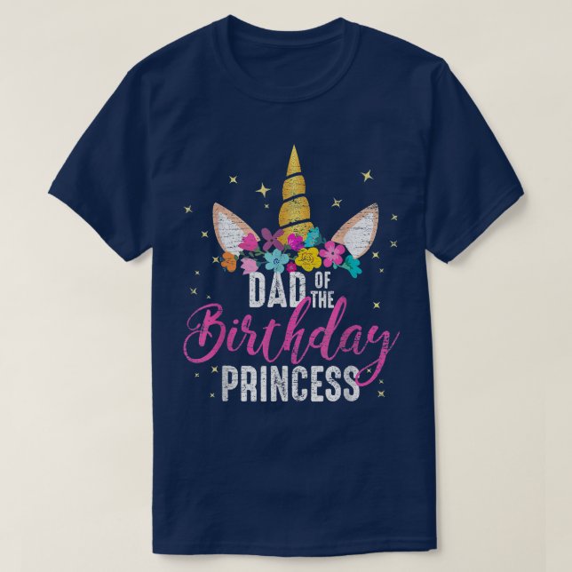 Camiseta Pai Da Princesa de Aniversário Padre Unicorn Birth (Frente do Design)