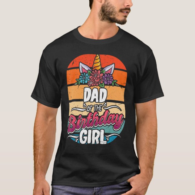 Camiseta Pai Da Rapariga De Aniversário Padre Unicorn Anive (Frente)