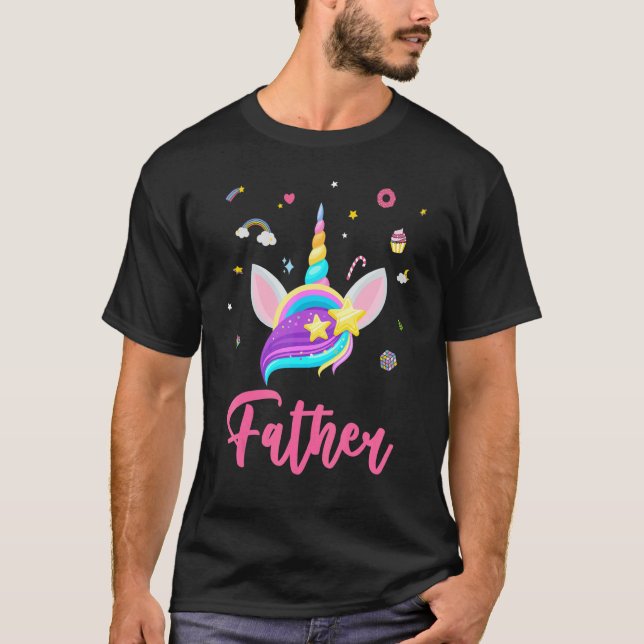 Camiseta Pai Da Rapariga De Aniversário Tema De Unicórnio M (Frente)